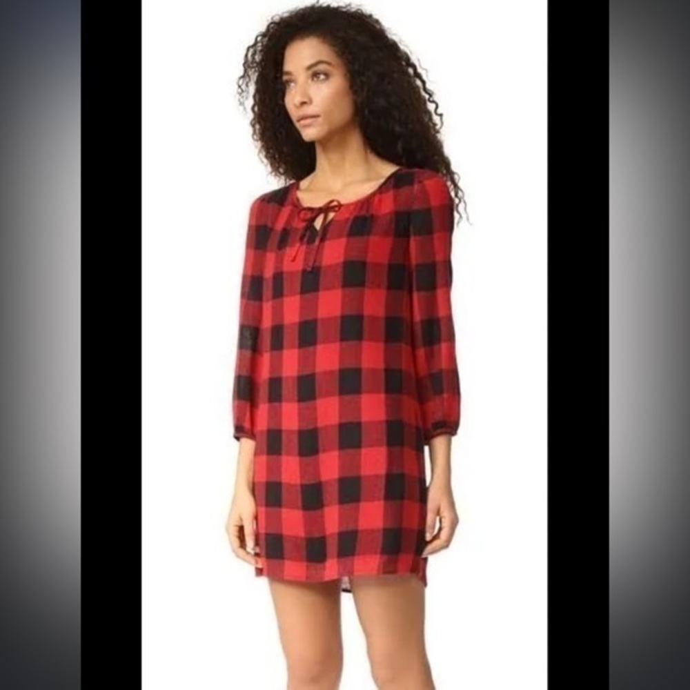 Madewell Kristin red and black buffalo plaid long sleeve mini tunic dress size S